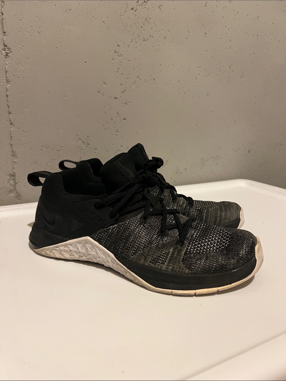 Black NIKE Metcon Knit training shoe with White Sole